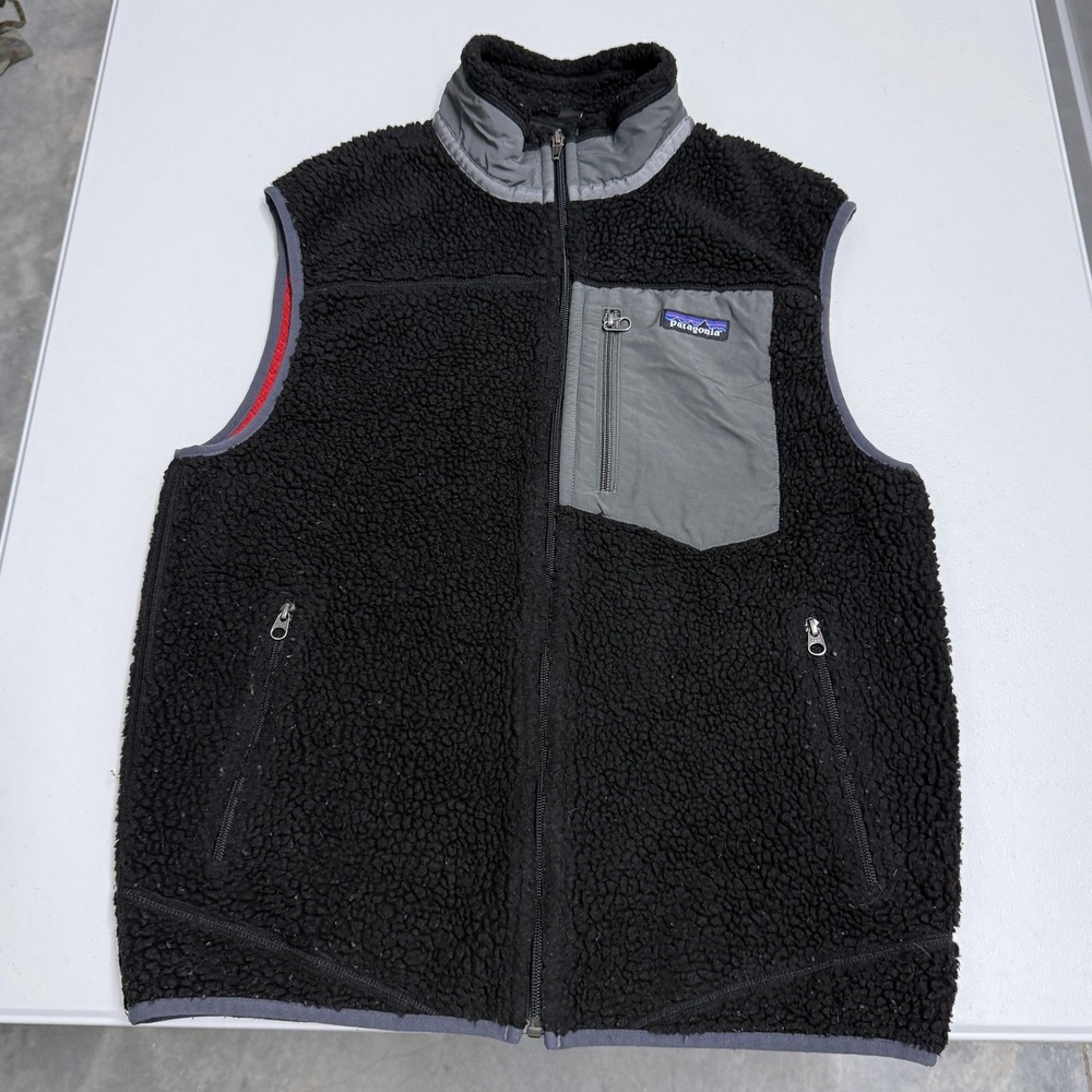 Patagonia Fleece Vest Mens Medium Black Excellent Retro-X Full Zip Mesh Lined